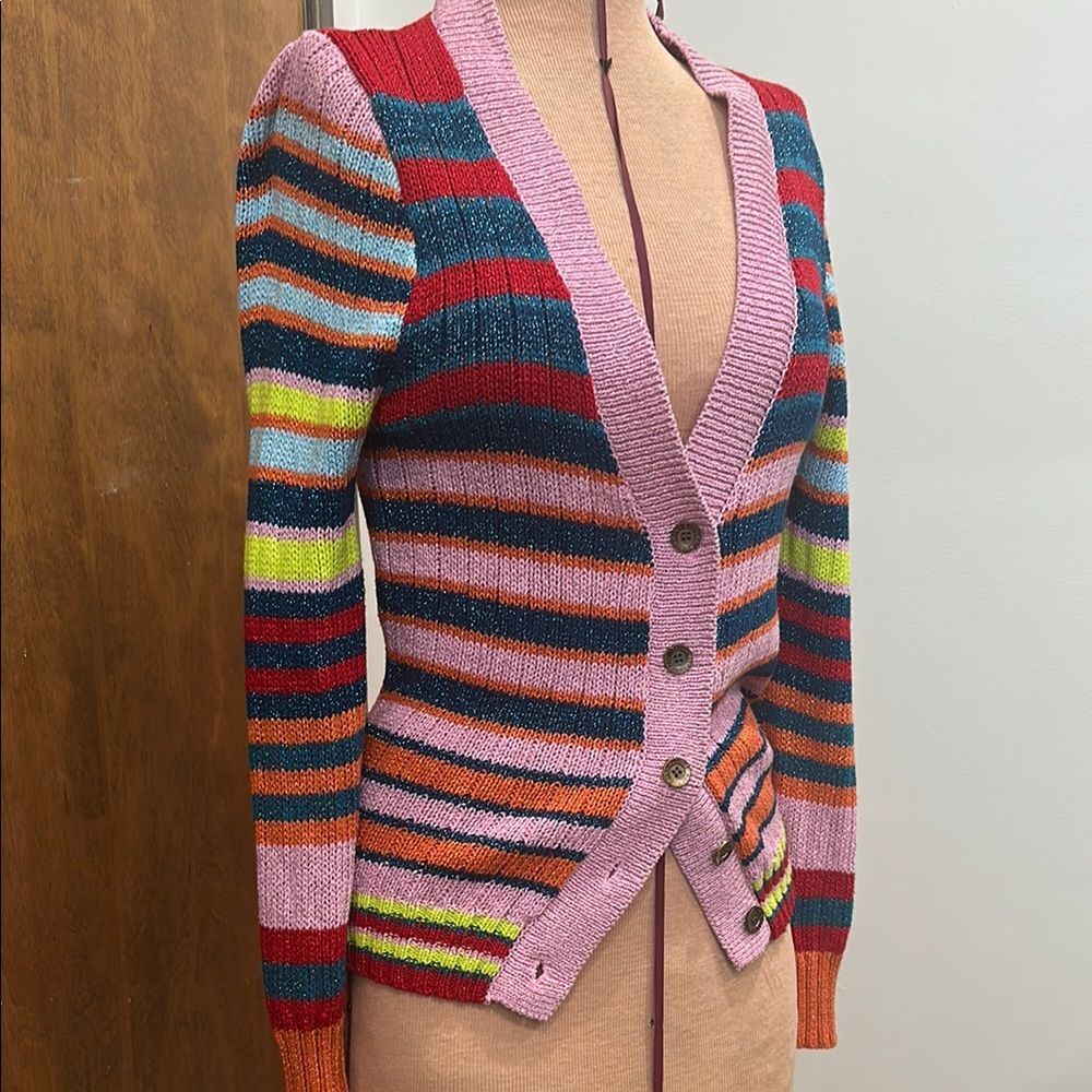 Striped Multicolor Women's Sweater with metallic thread. Size L